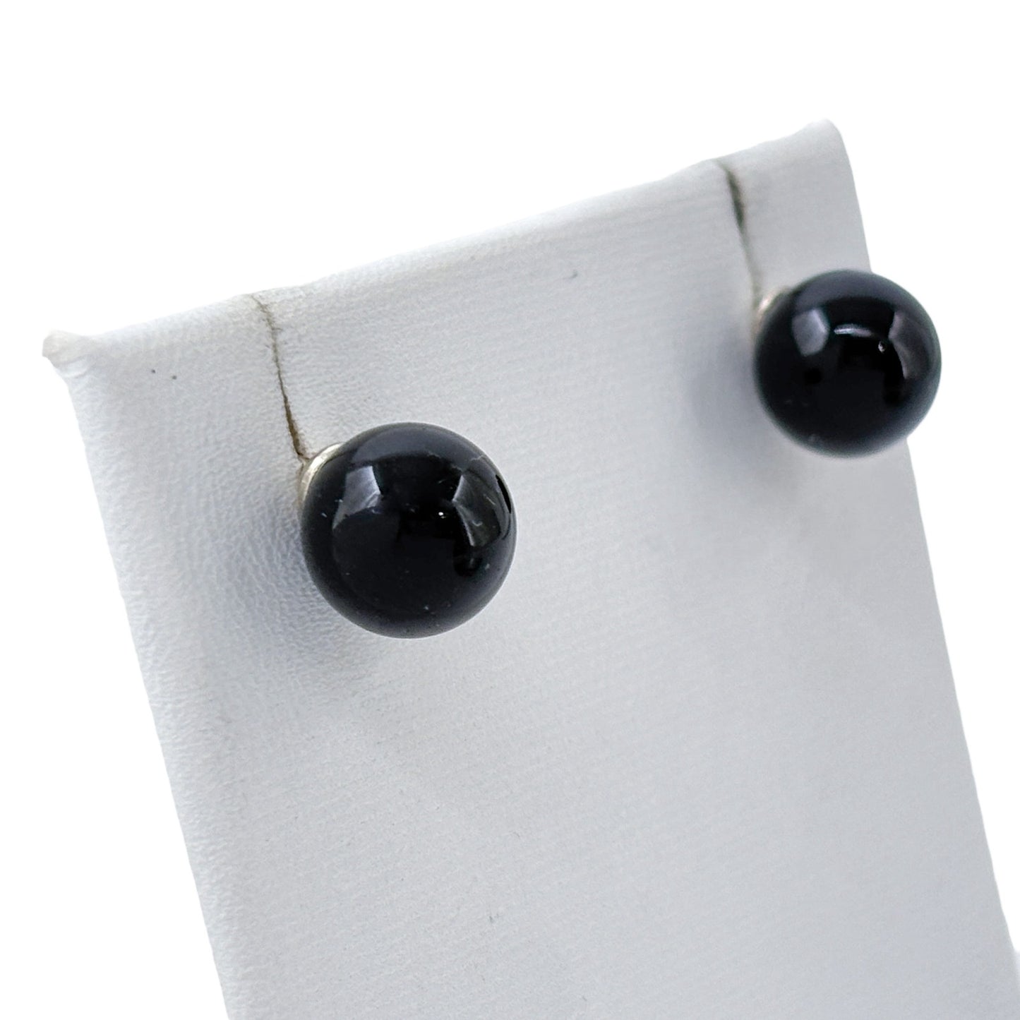 Vintage Sterling Silver 925 Black Onyx Ball Stud Earrings