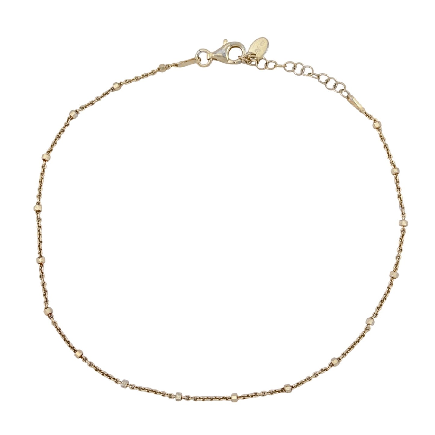 Vintage Sterling Silver 925 Gold Bead Station Anklet 9"-10"
