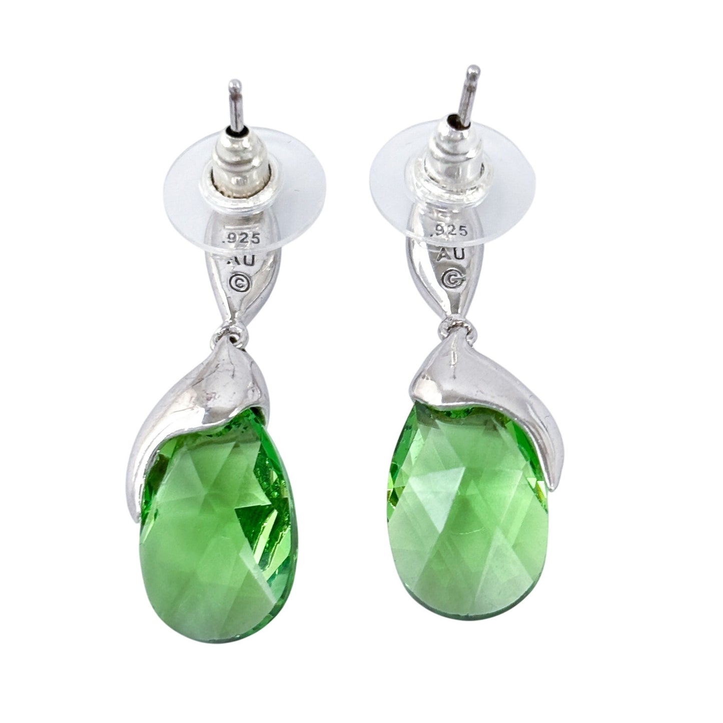 Vintage Sterling Silver Green Cubic Zirconia Drop Earrings
