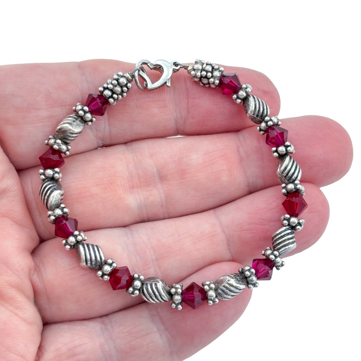 Vintage Sterling Silver 925 Red Crystal Bracelet 7"