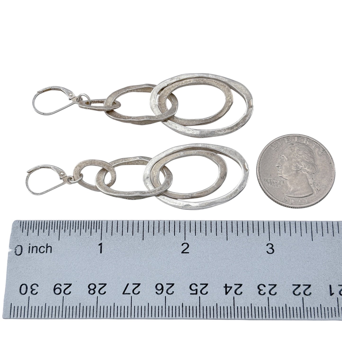 Vintage Sterling Silver 925 Linked Oval Dangle Earrings