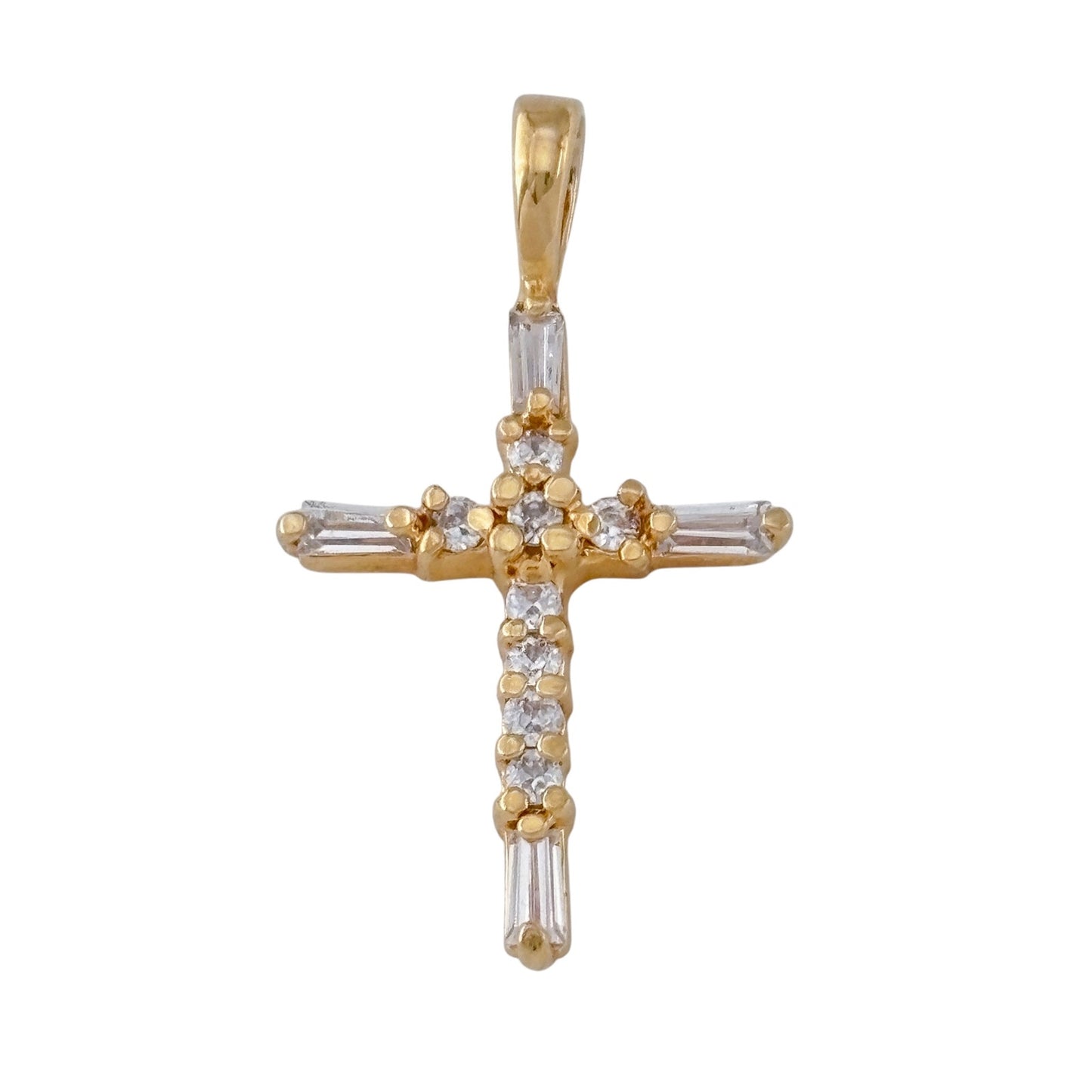 Vintage Gold-Tone Sterling Silver 925 Cubic Zirconia Cross Pendant
