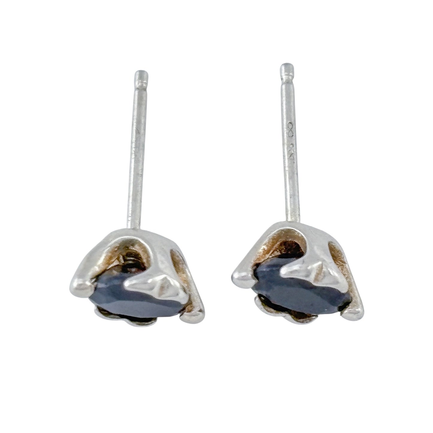 Vintage Sterling Silver 925 Sapphire Oval Stud Earrings
