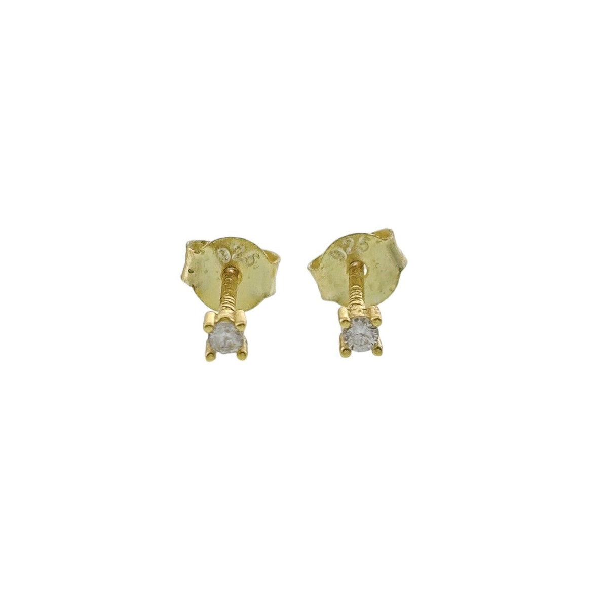 Vintage Sterling Silver 925 Gold-Tone Cubic Zirconia Stud Earrings