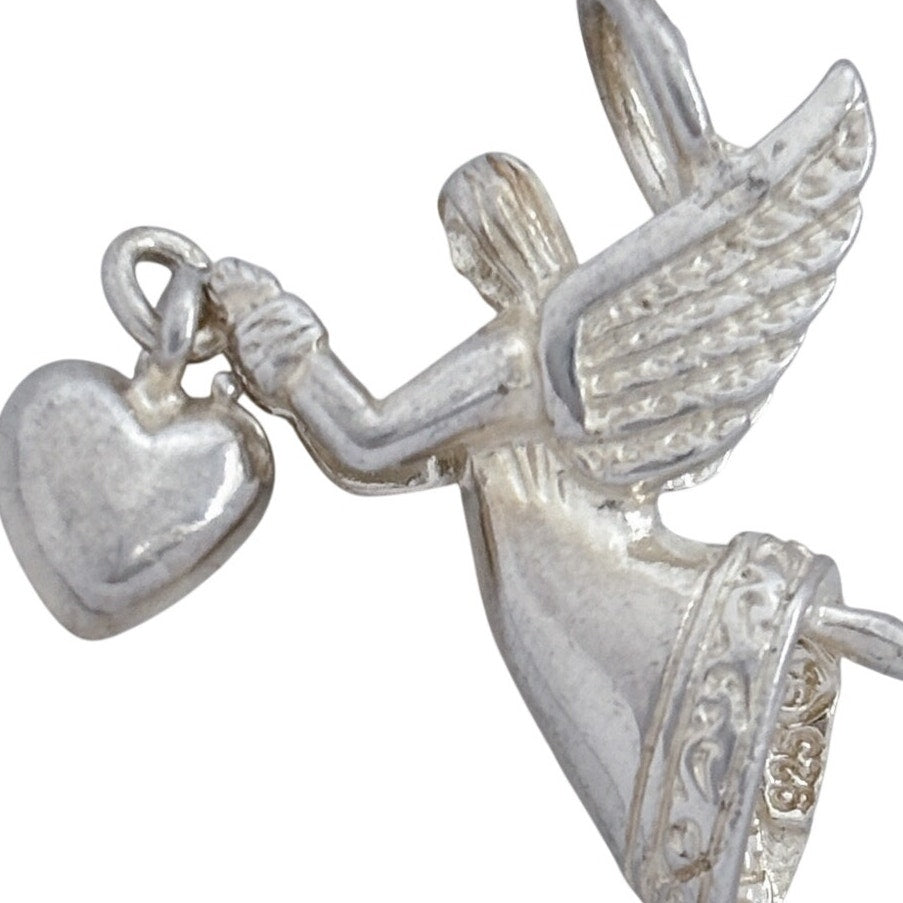 Vintage Sterling Silver 925 Angel Holding Heart Charm
