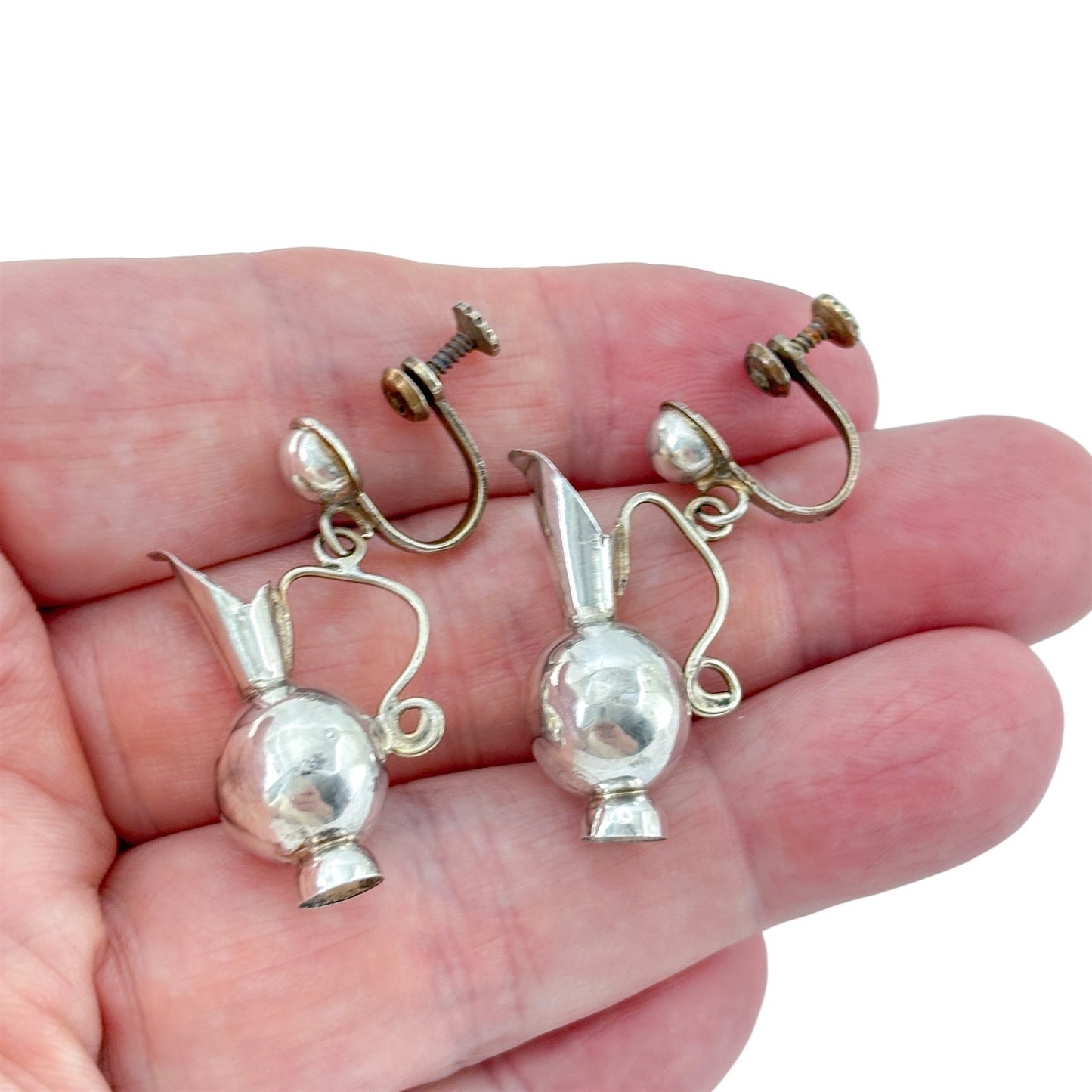 William Spratling Sterling Silver 925 Pitcher Screw-Back Earrings