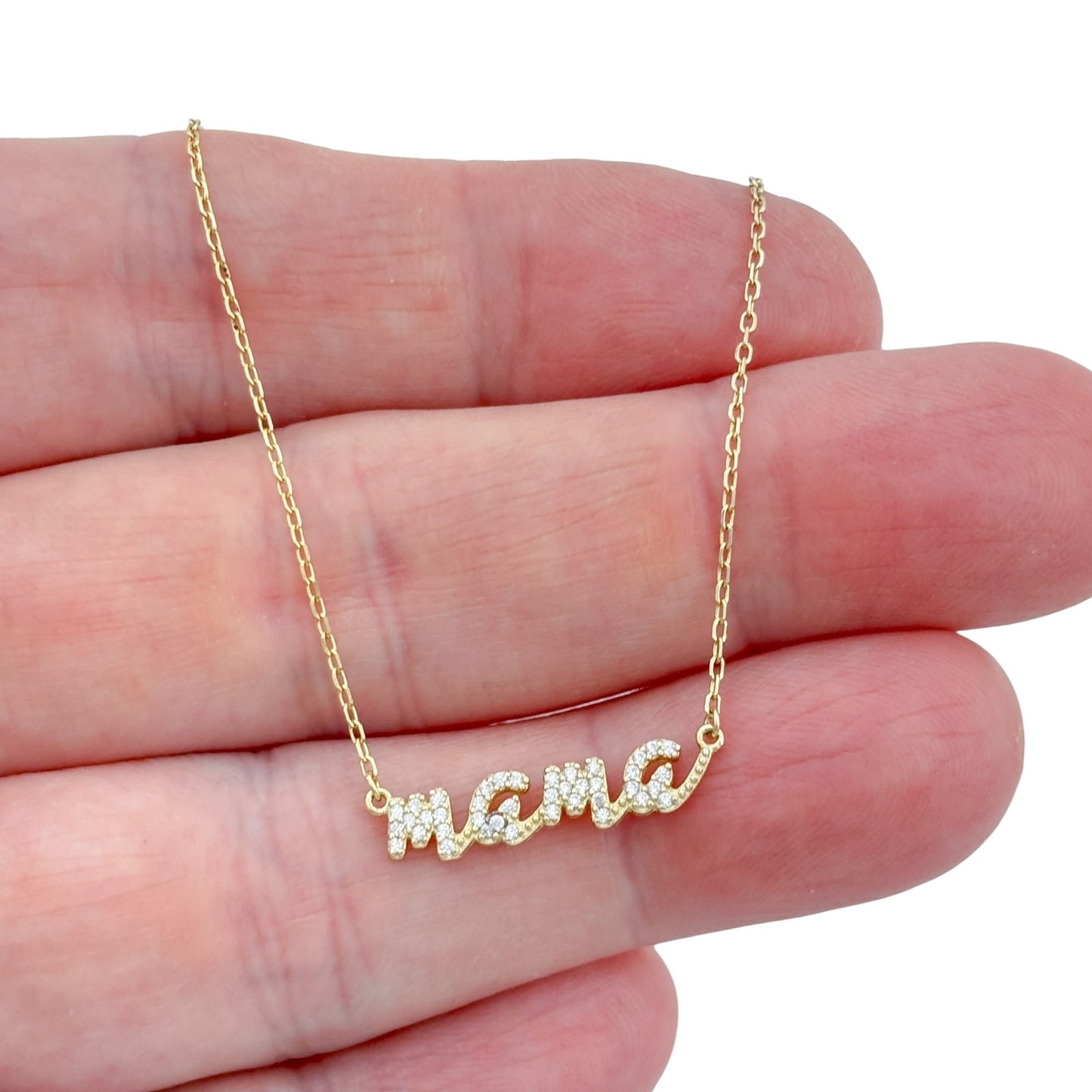 Vintage Sterling Silver 925 Mama Cubic Zirconia Necklace 16"-18"