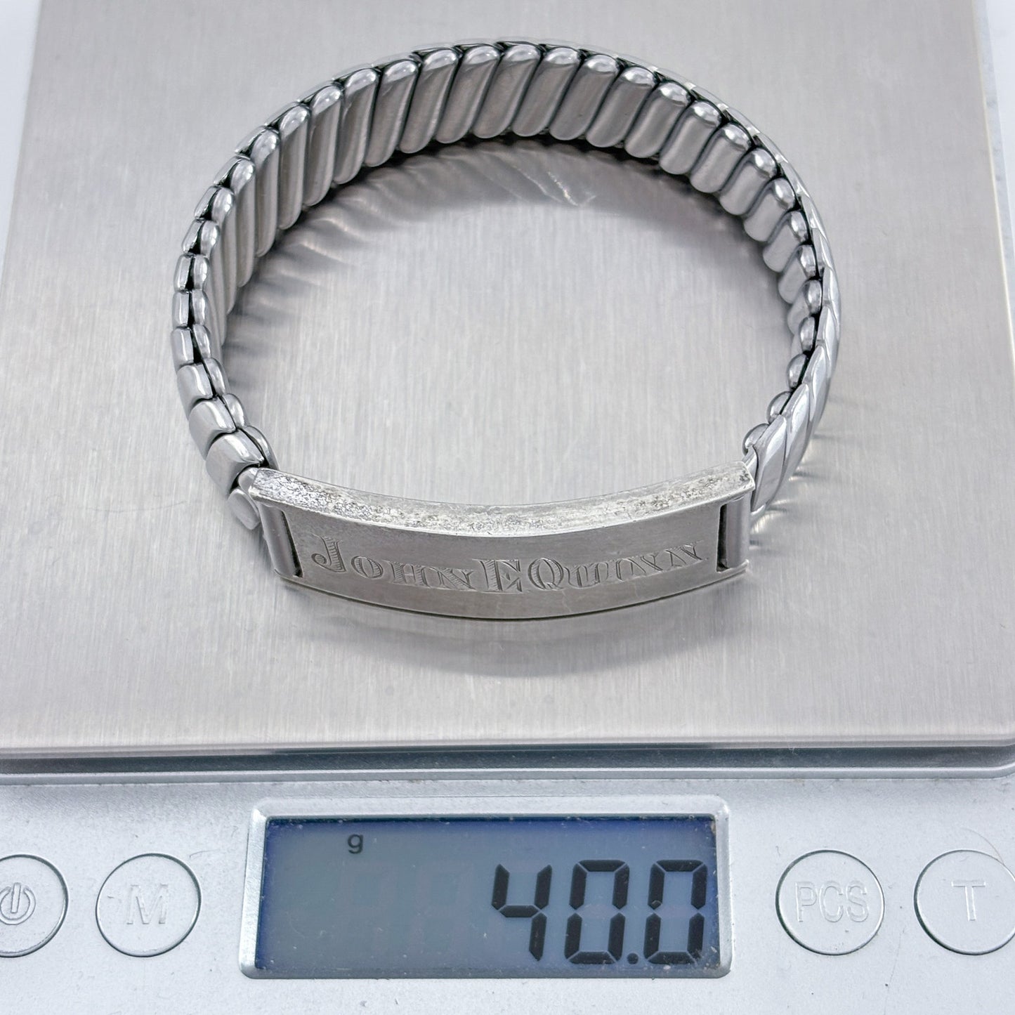 Vintage Silver-Plated Flex-Let 6.5 inch ID Bracelet “John E Quinn”