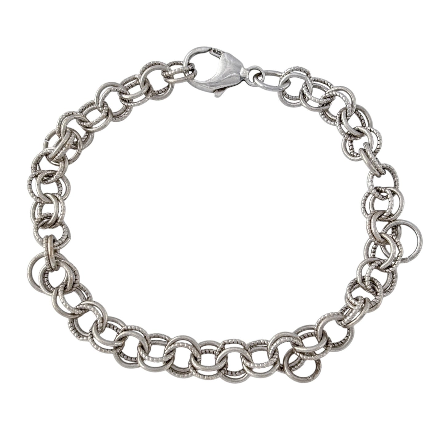 Vintage Sterling Silver 925 Round Link Charm Bracelet 7.5"