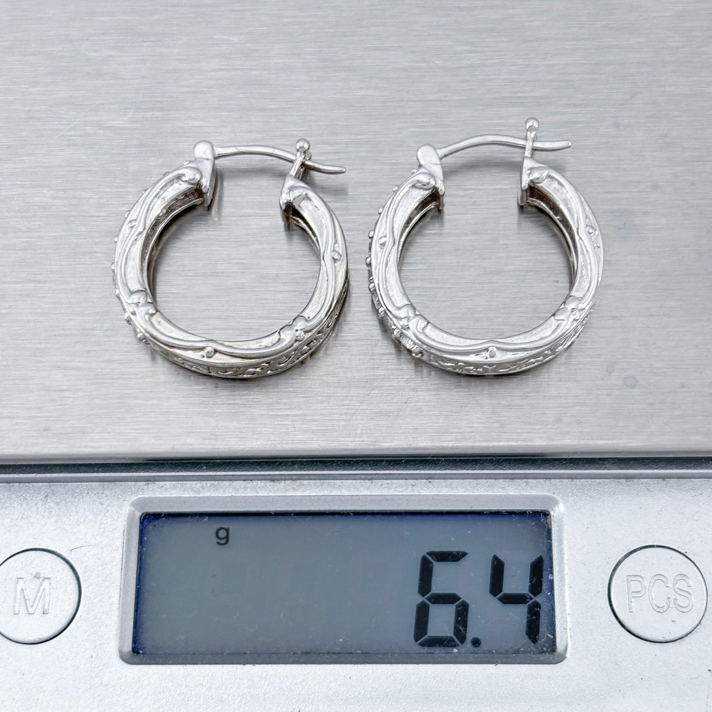 Vintage Sterling Silver 925 Cubic Zirconia Hoop Earrings