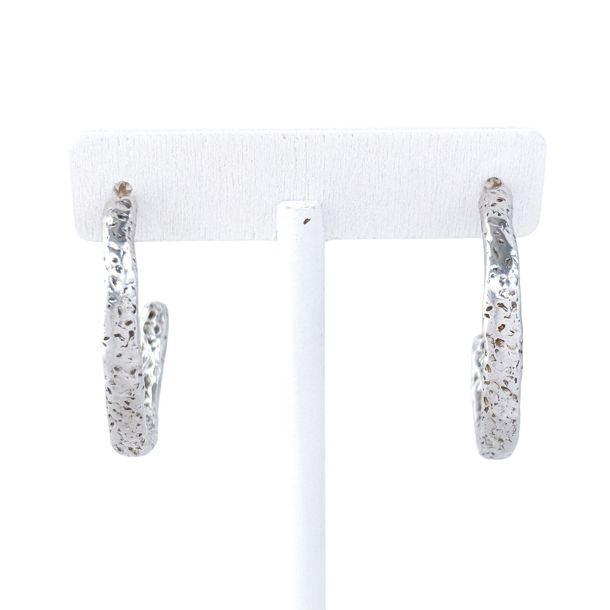 Vintage Sterling Silver 925 Bark Texture Half Hoop Earrings