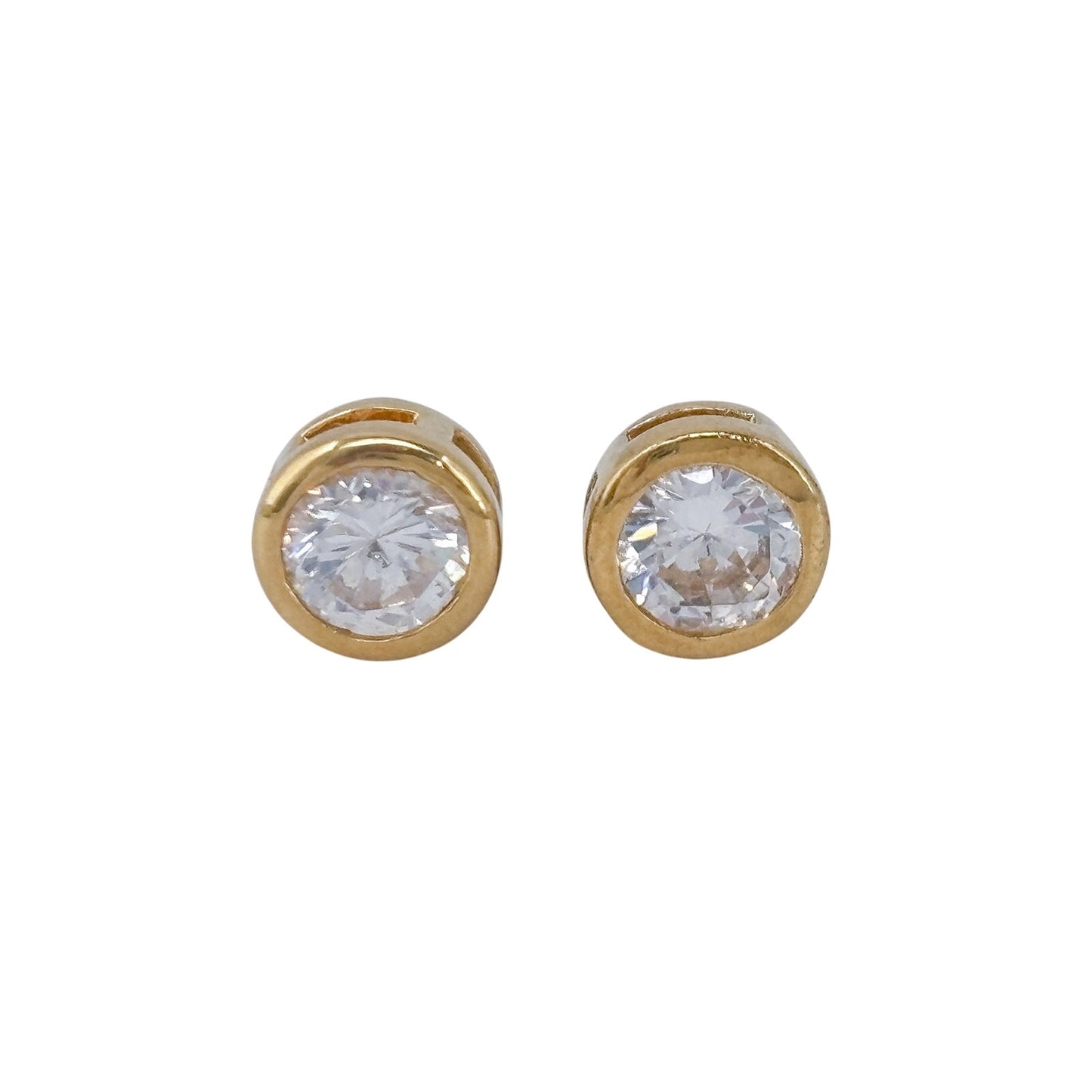 Vintage Gold-Tone Sterling Silver 925 Bezel Set Cubic Zirconia Stud Earrings