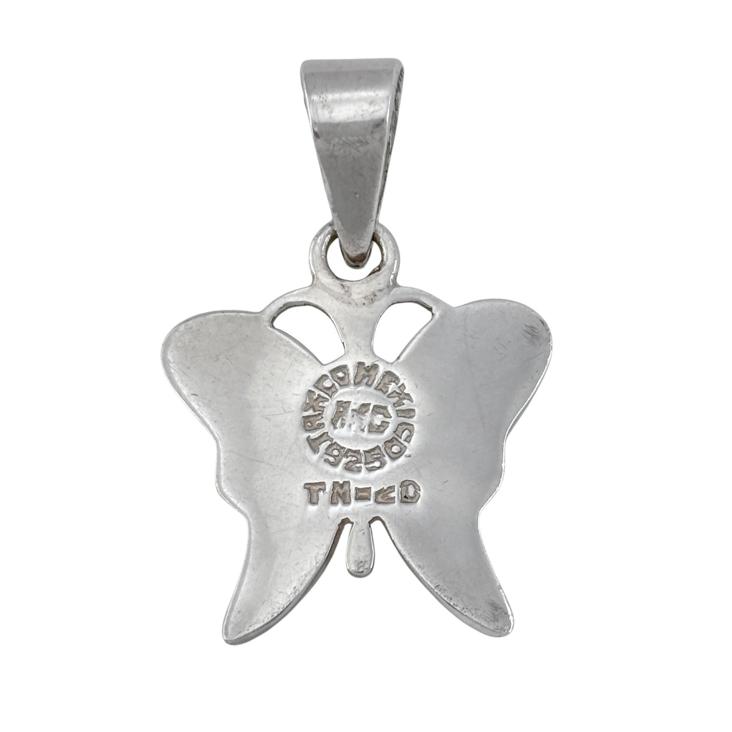 Vintage Mexico Taxco Sterling Silver 925 White Enamel Butterfly Pendant