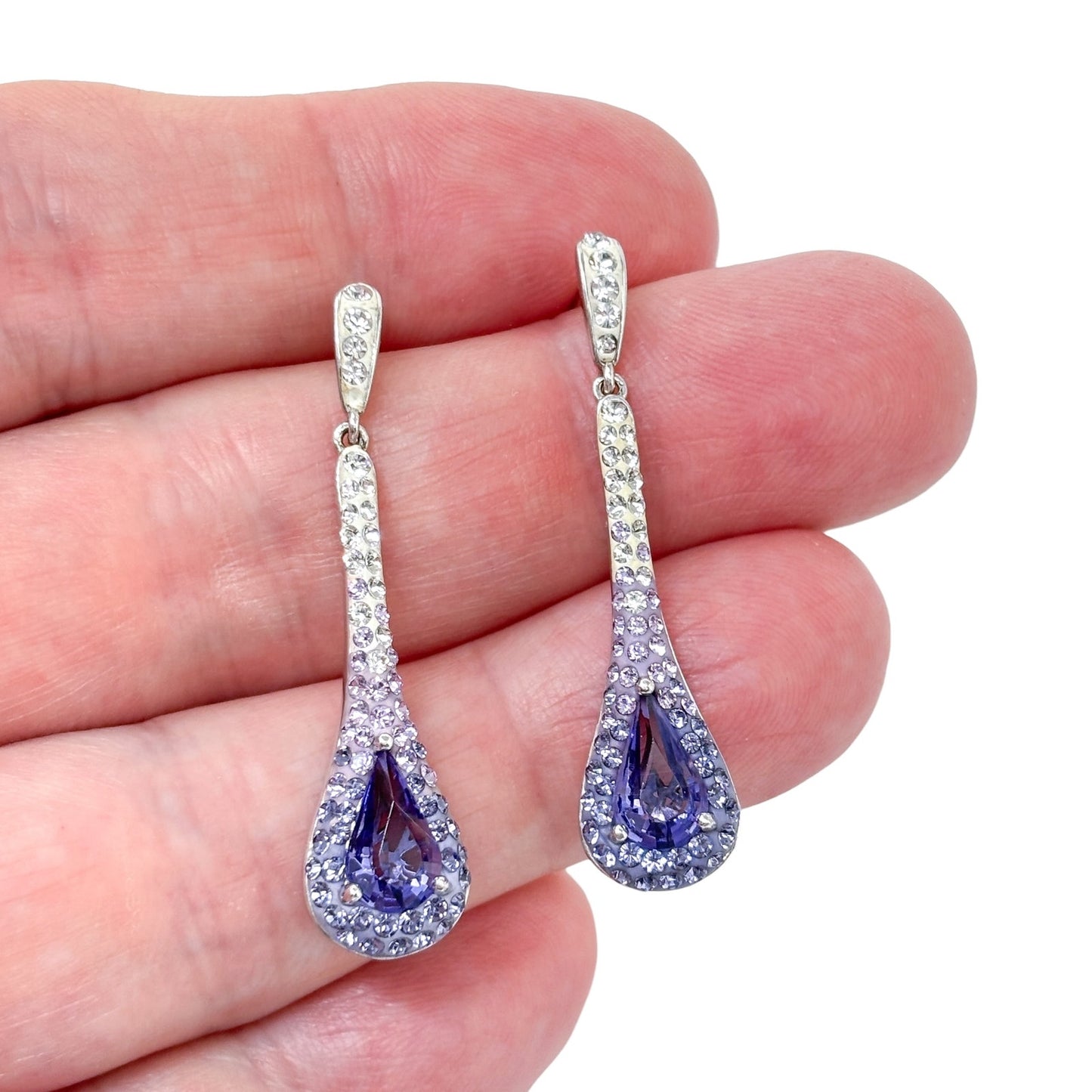 Vintage Sterling Silver 925 Purple Crystal Teardrop Dangle Earrings