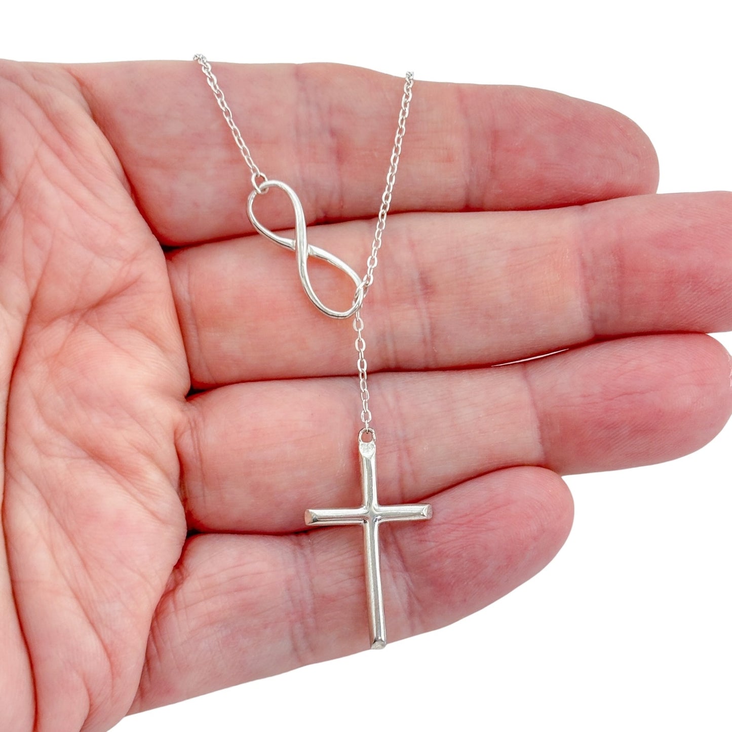 Vintage Sterling Silver 925 Infinity Cross Pendant Necklace 16.5"-18.5"