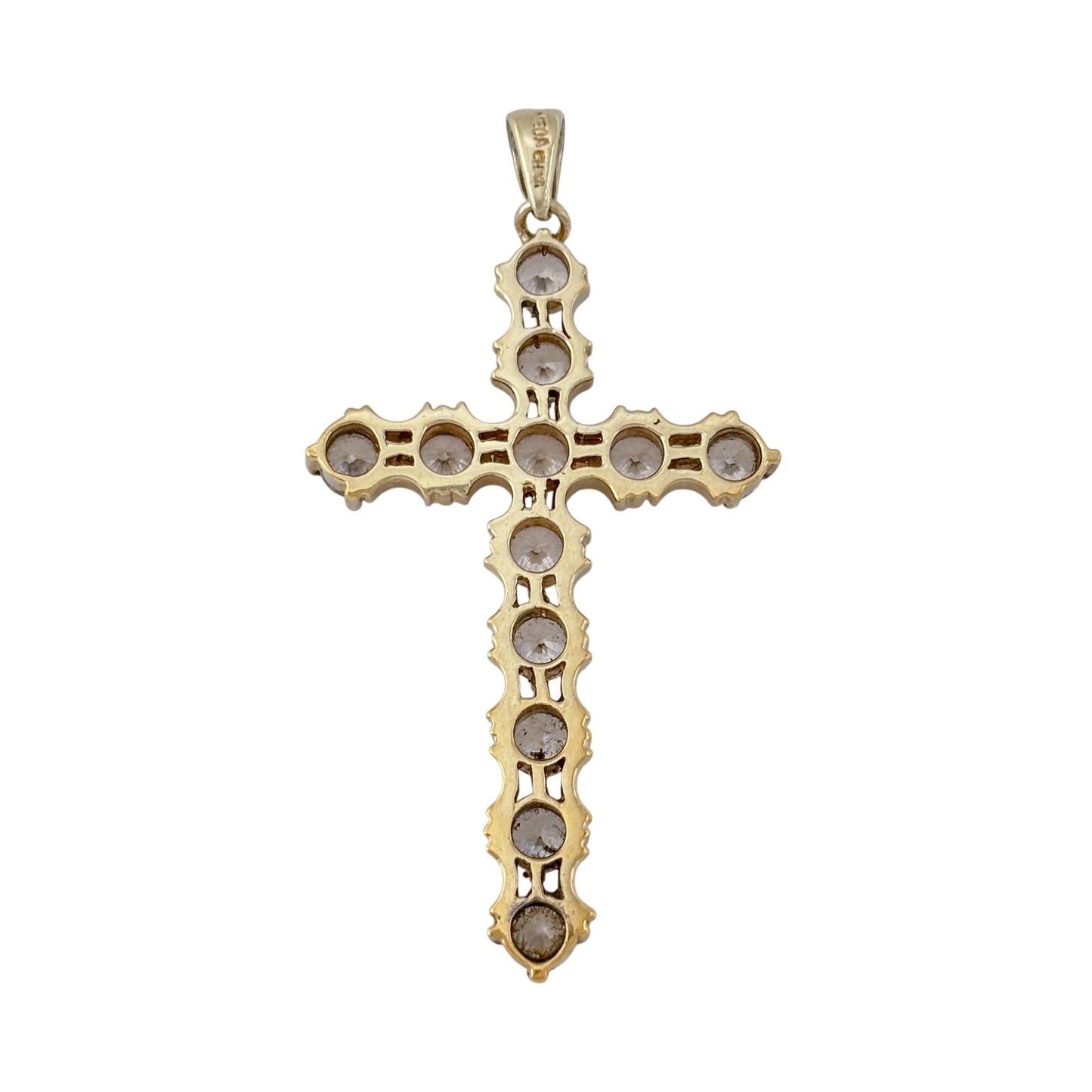 Vintage Gold-Tone Sterling Silver 925 Cubic Zirconia Cross Pendant