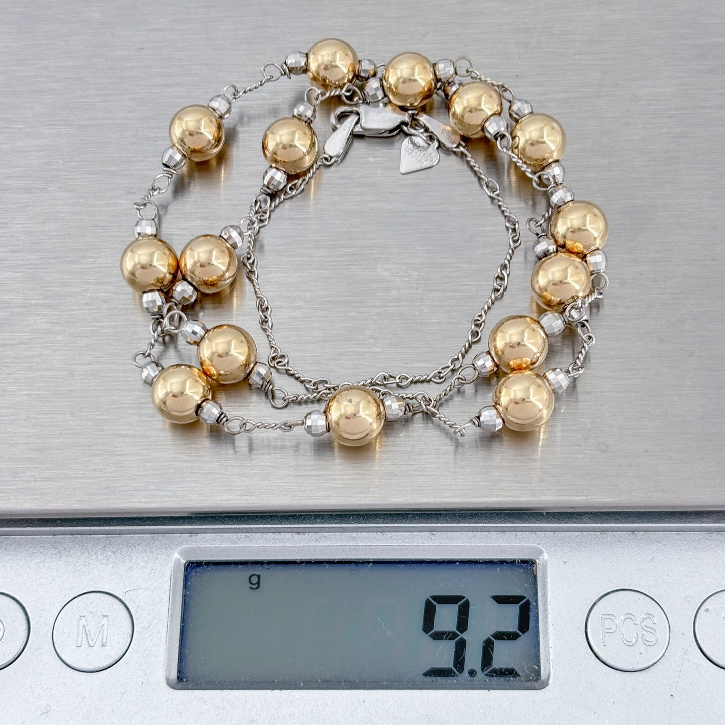 Vintage Sterling Silver 925 10K Gold-Filled Bead Station Necklace 17.5"