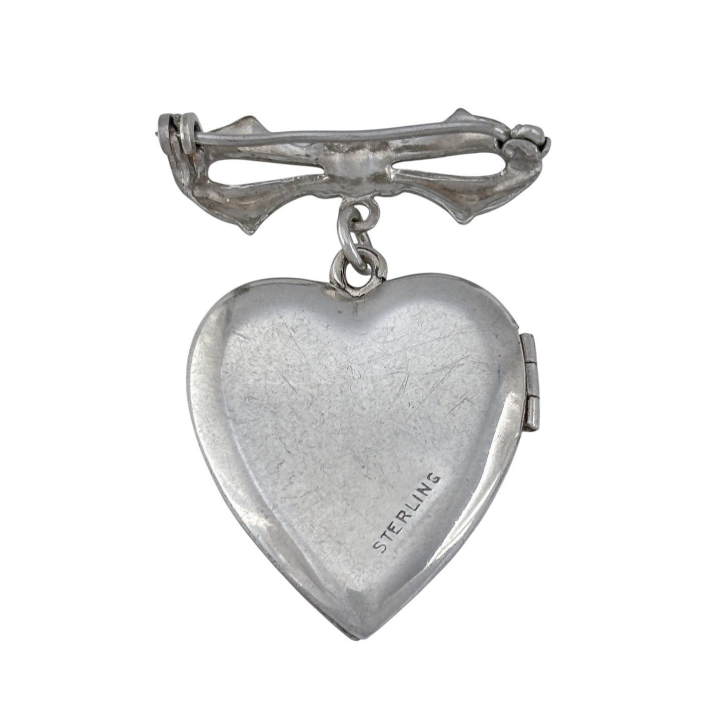 Vintage Sterling Silver 925 Floral Mother of Pearl Heart Locket Brooch