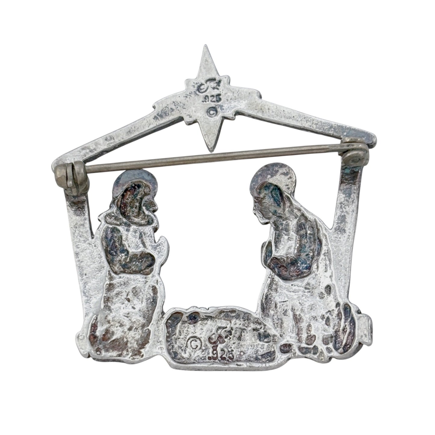 Vintage Sterling Silver 925 Nativity Brooch