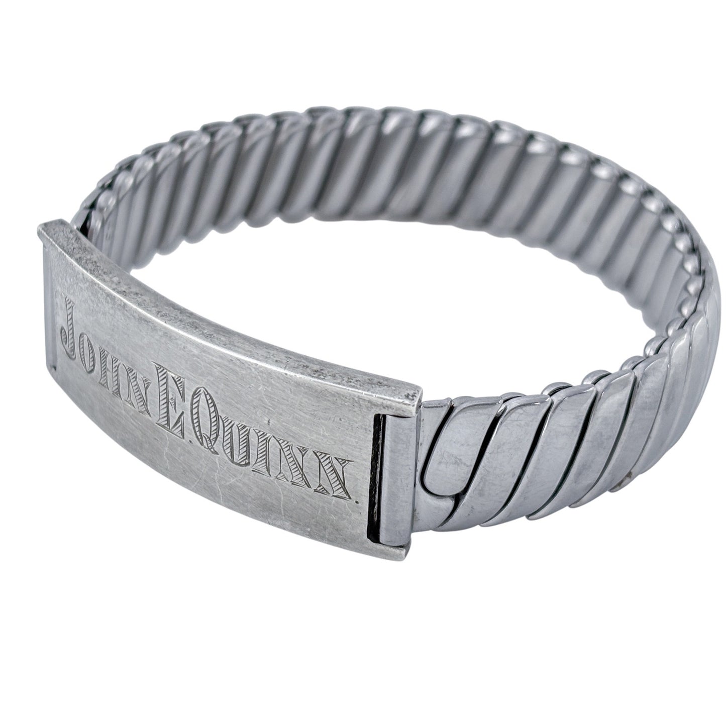 Vintage Silver-Plated Flex-Let 6.5 inch ID Bracelet “John E Quinn”