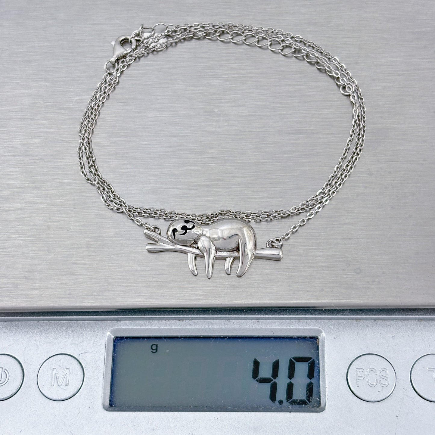 Vintage Sterling Silver 925 Sloth Pendant Necklace 18"-20"