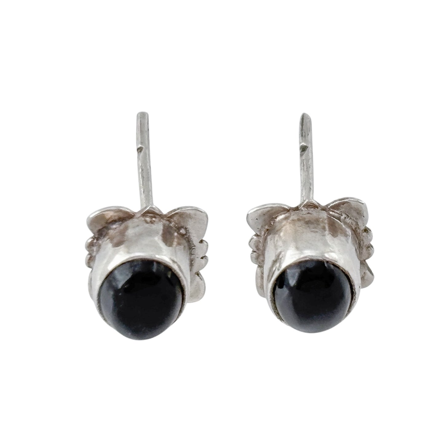 Vintage Sterling Silver 925 Black Onyx Oval Stud Earrings