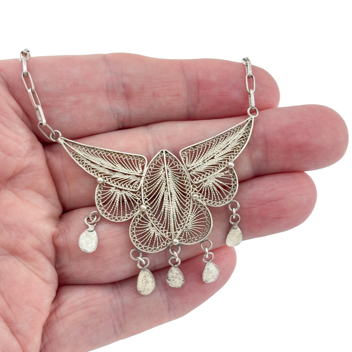 Vintage Sterling Silver 925 Filigree Butterfly Necklace 19"