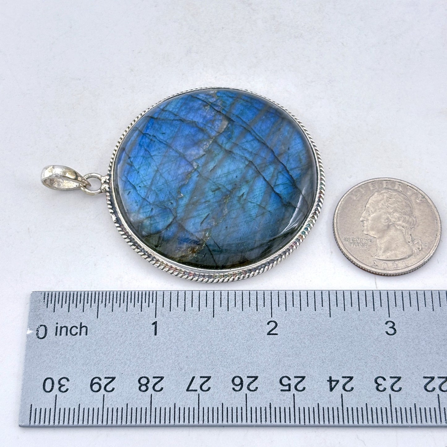 Vintage Sterling Silver 925 Round Labradorite Pendant