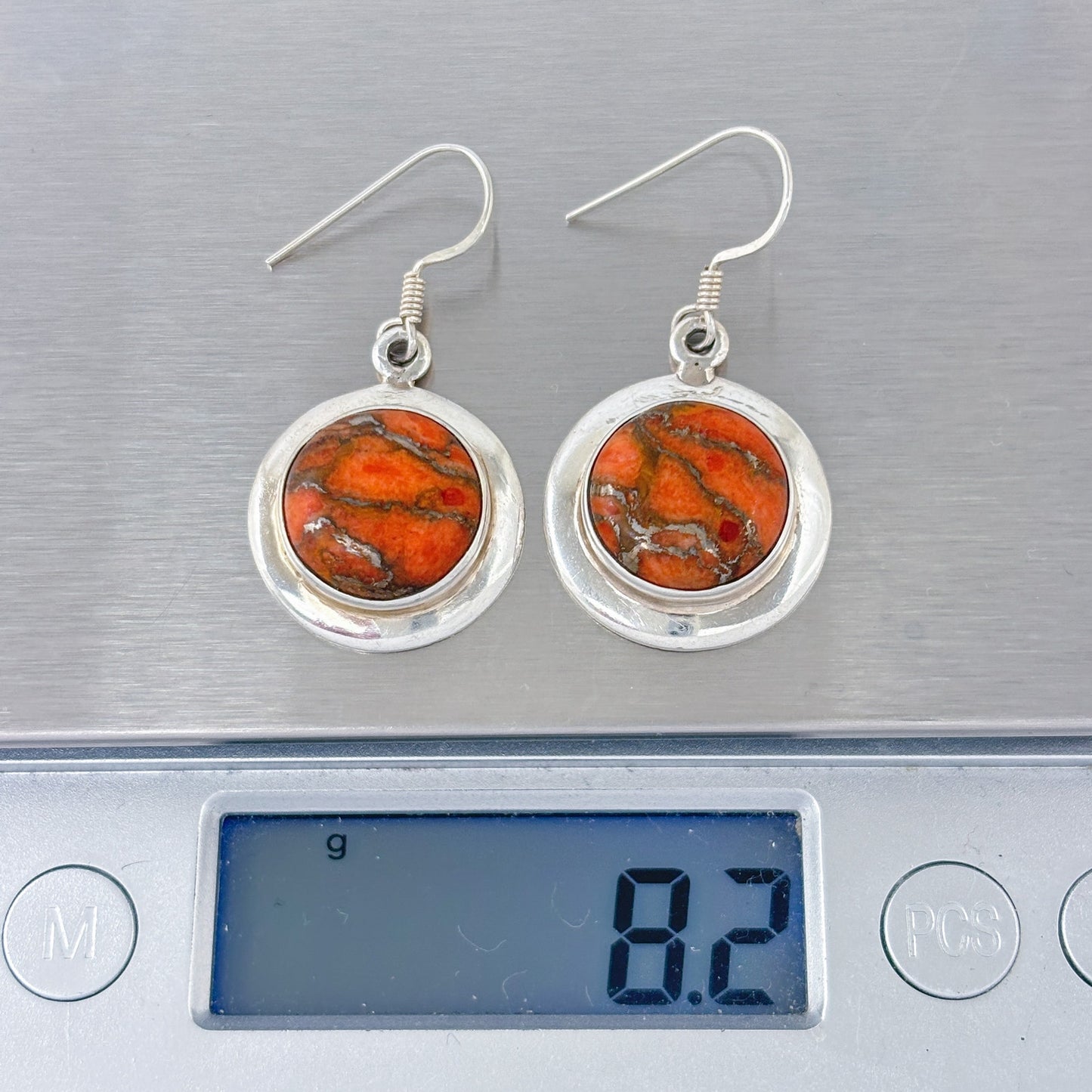 Vintage Sterling Silver 925 Round Jasper Earrings