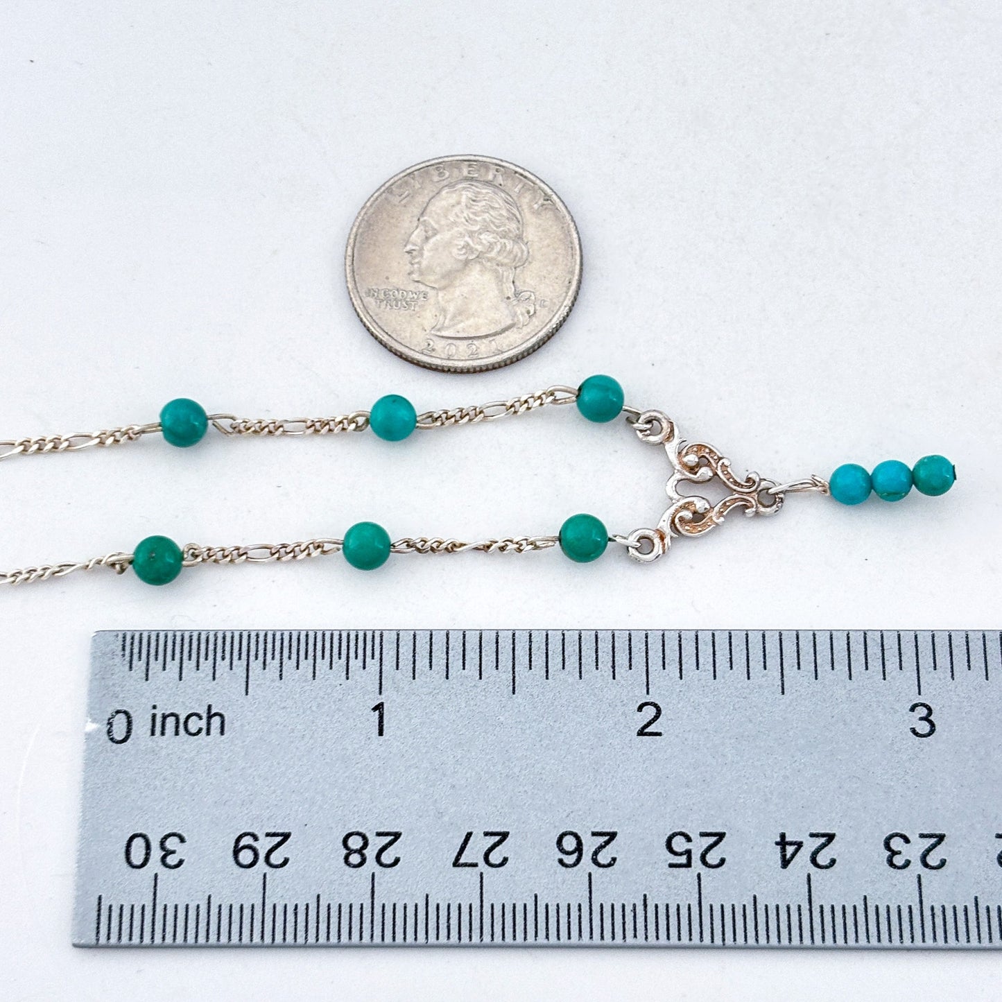 Vintage Sterling Silver 925 Turquoise Y Necklace 17.5"