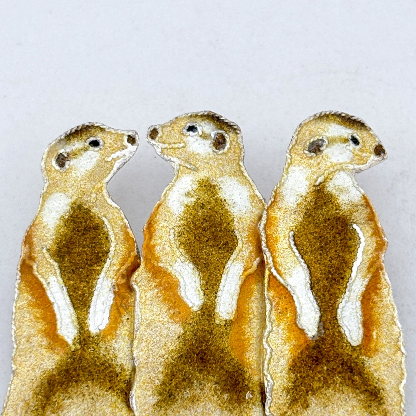 Vintage Sterling Silver 925 Meerkat Enamel Brooch