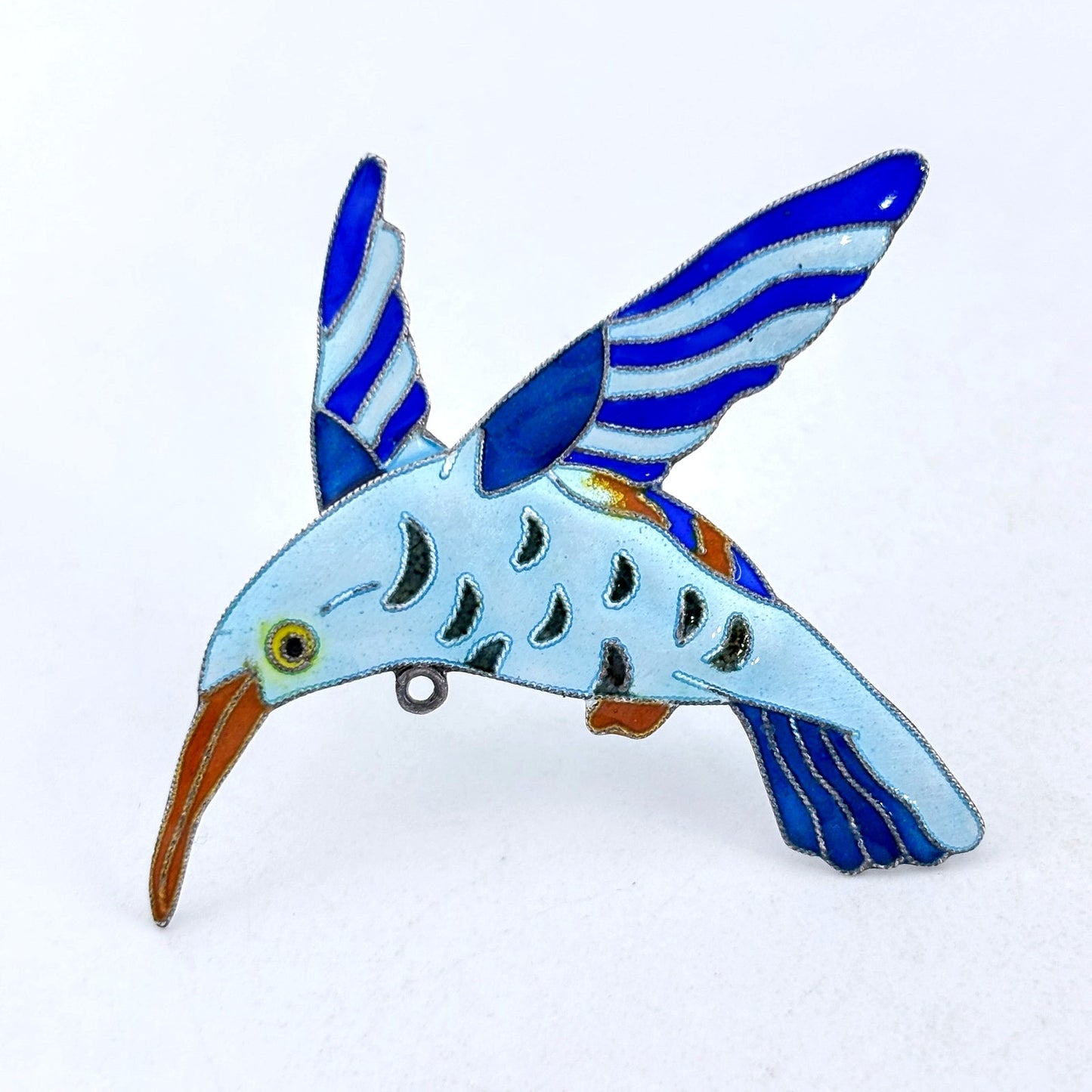 Vintage Sterling Silver 925 Hummingbird Enamel Brooch