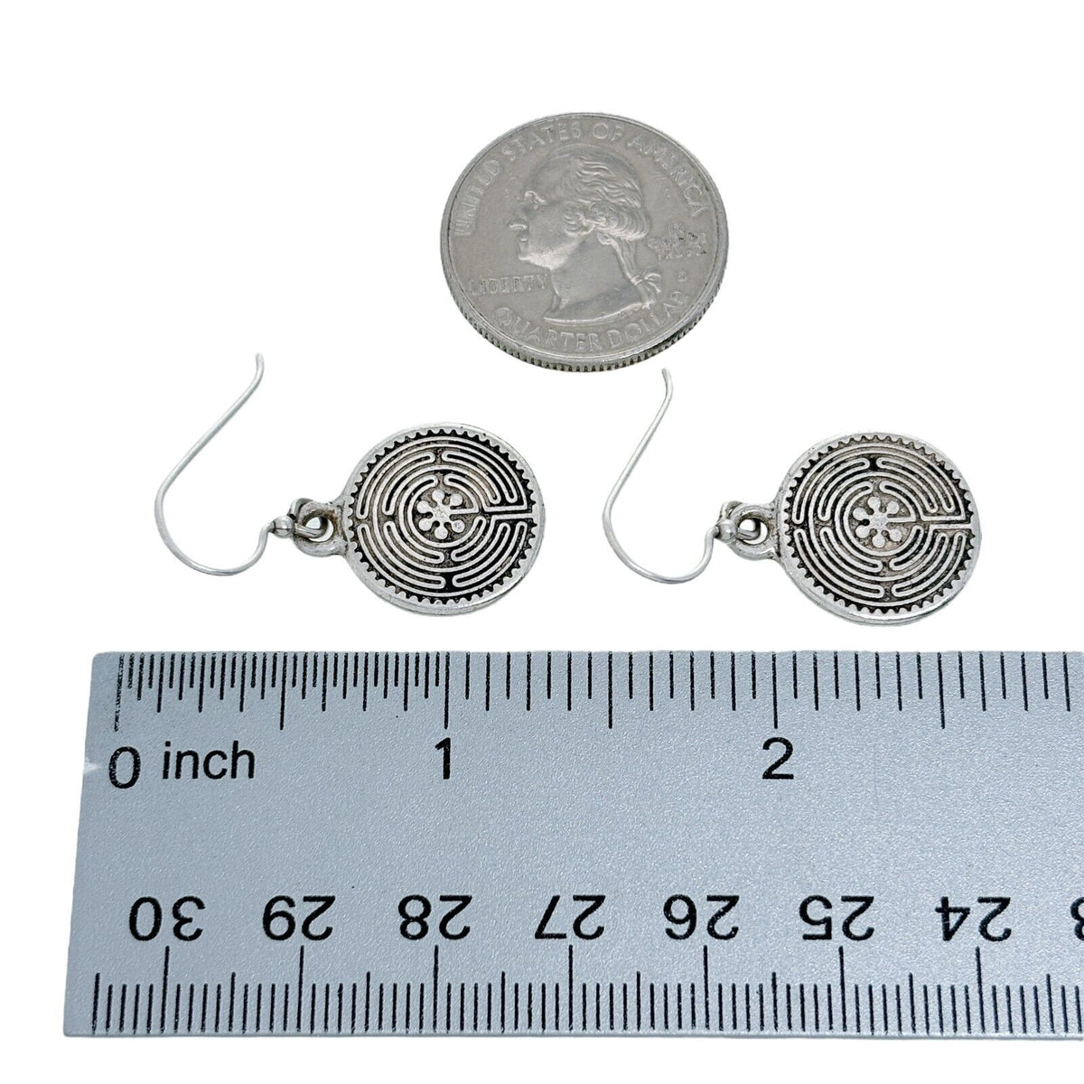 Vintage Silver-Plated Labyrinth Design Dangle Earrings