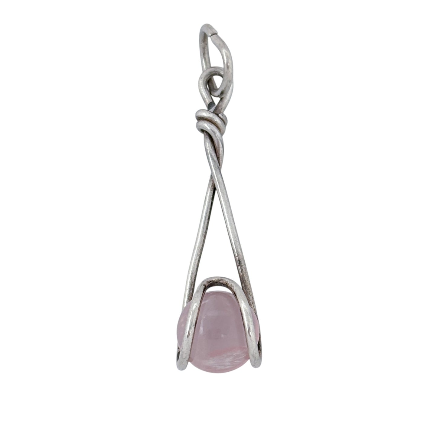 Rose Quartz Sphere Pendant Silver Tone | Wire Wrapped Crystal Charm