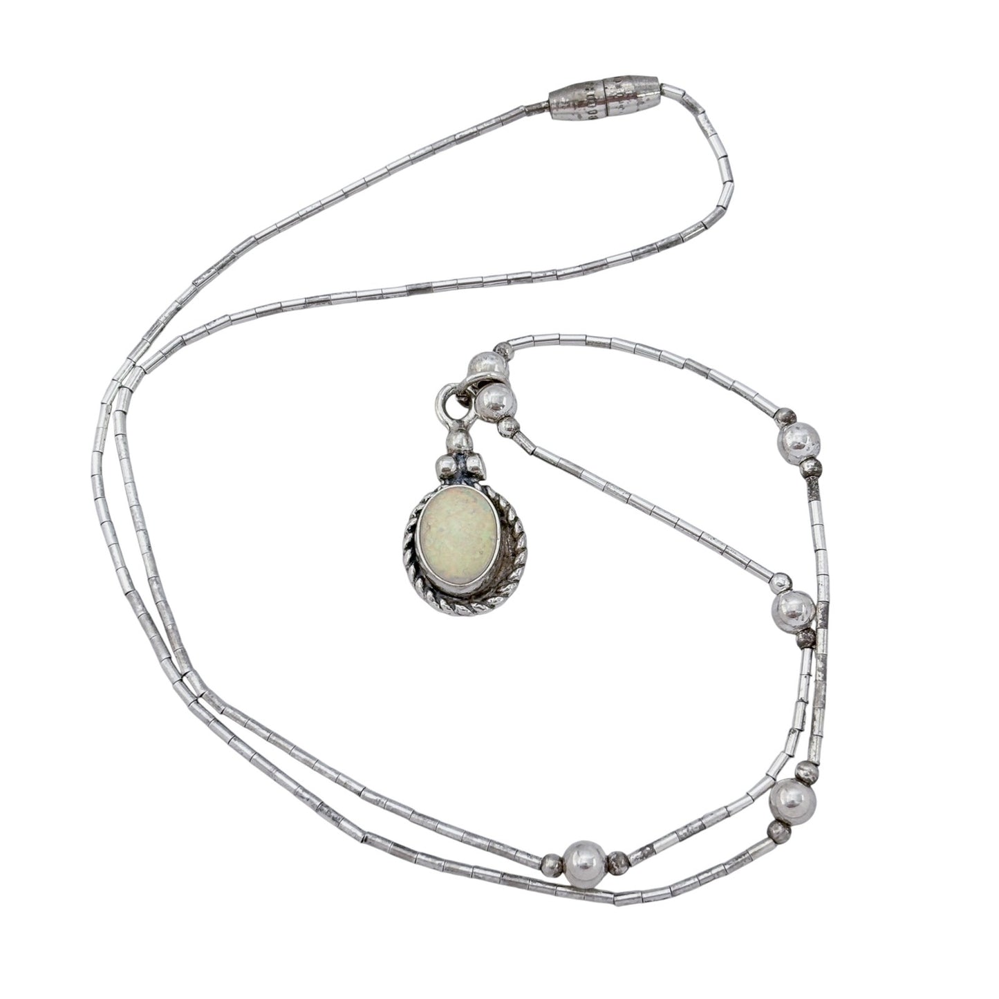 Vintage Sterling Liquid Silver 925 Mother of Pearl Pendant Necklace 16"