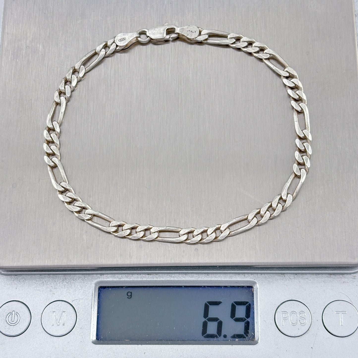 Vintage Italian Sterling Silver 925 Italy Figaro Chain Bracelet 8"