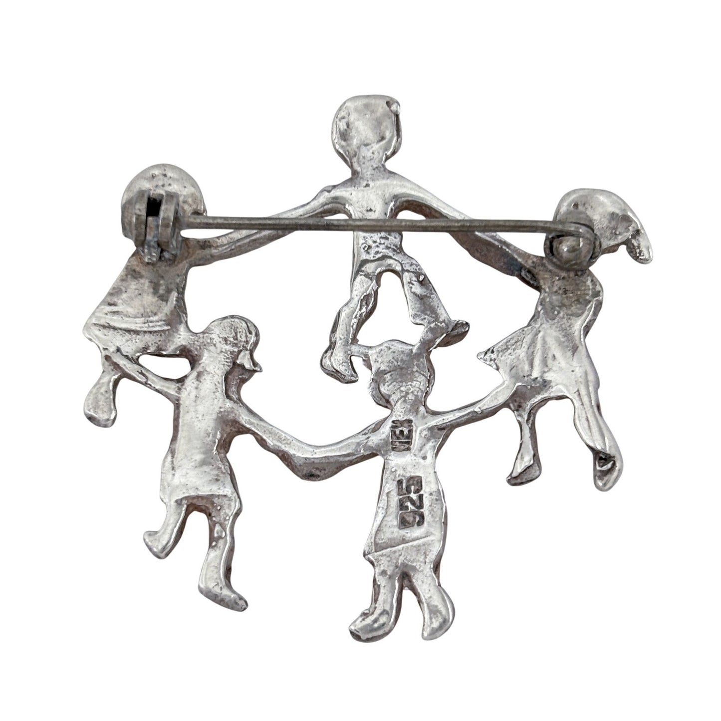 Vintage Mexican Sterling Silver 925 Children Holding Hands Dancing Brooch