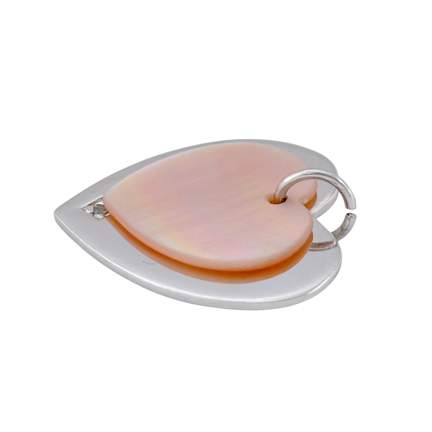 Vintage Sterling Silver 925 Diamond Mother of Pearl Heart Pendant