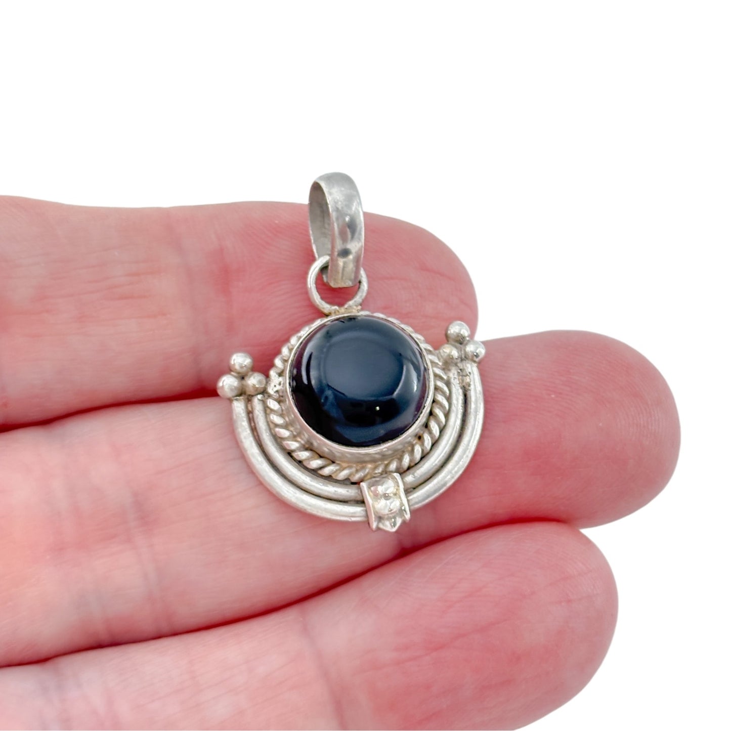 Vintage Sterling Silver 925 Onyx Crescent Pendant