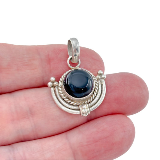 Vintage Sterling Silver 925 Onyx Crescent Pendant