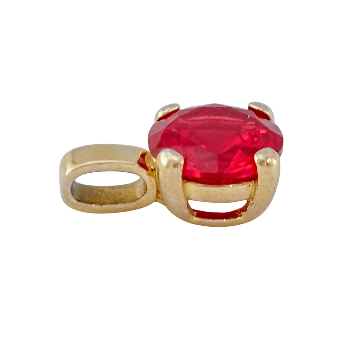 Vintage Gold-Tone Sterling Silver 925 Lab-Created Ruby Pendant