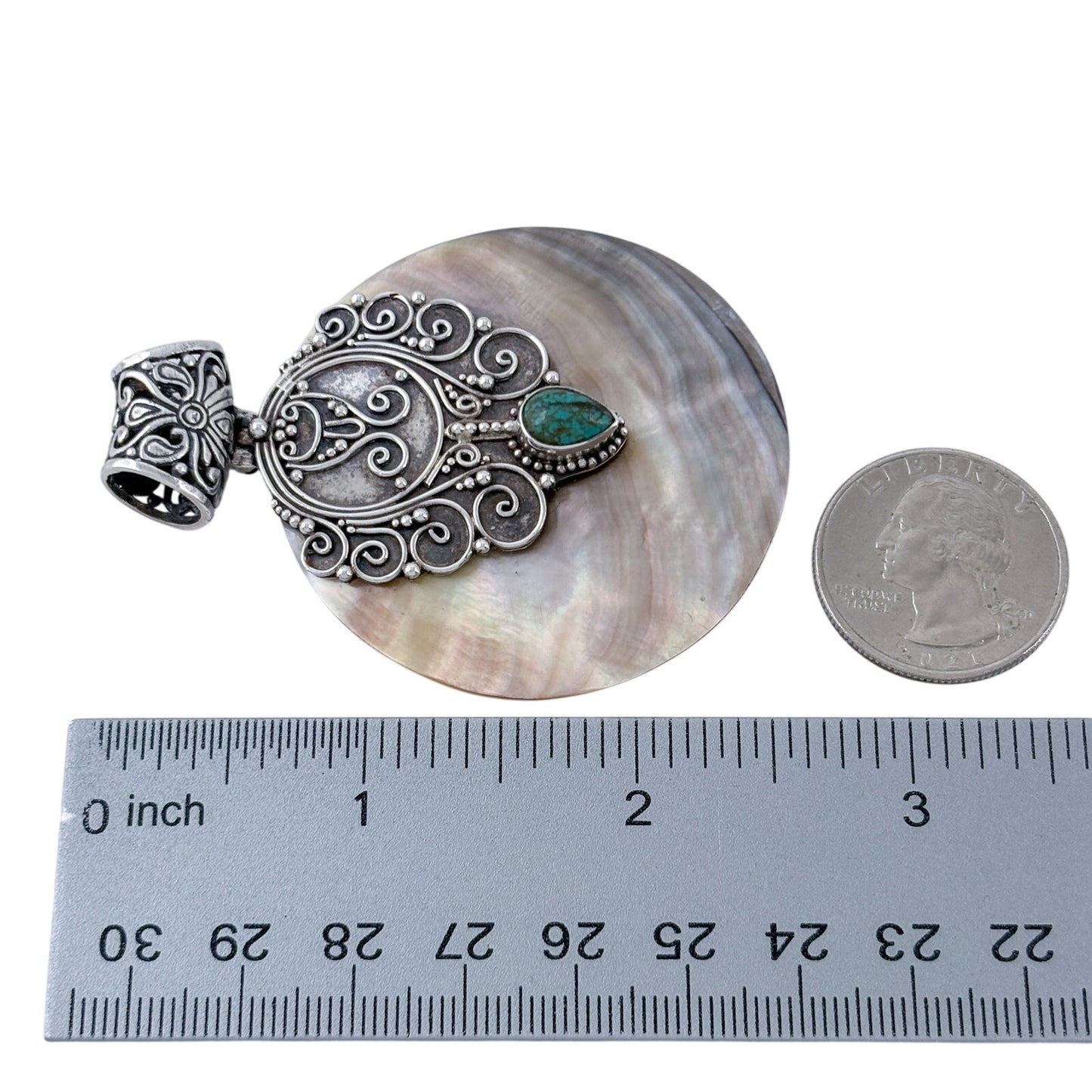 Vintage Bali Sterling Silver 925 Turquoise Abalone Pendant