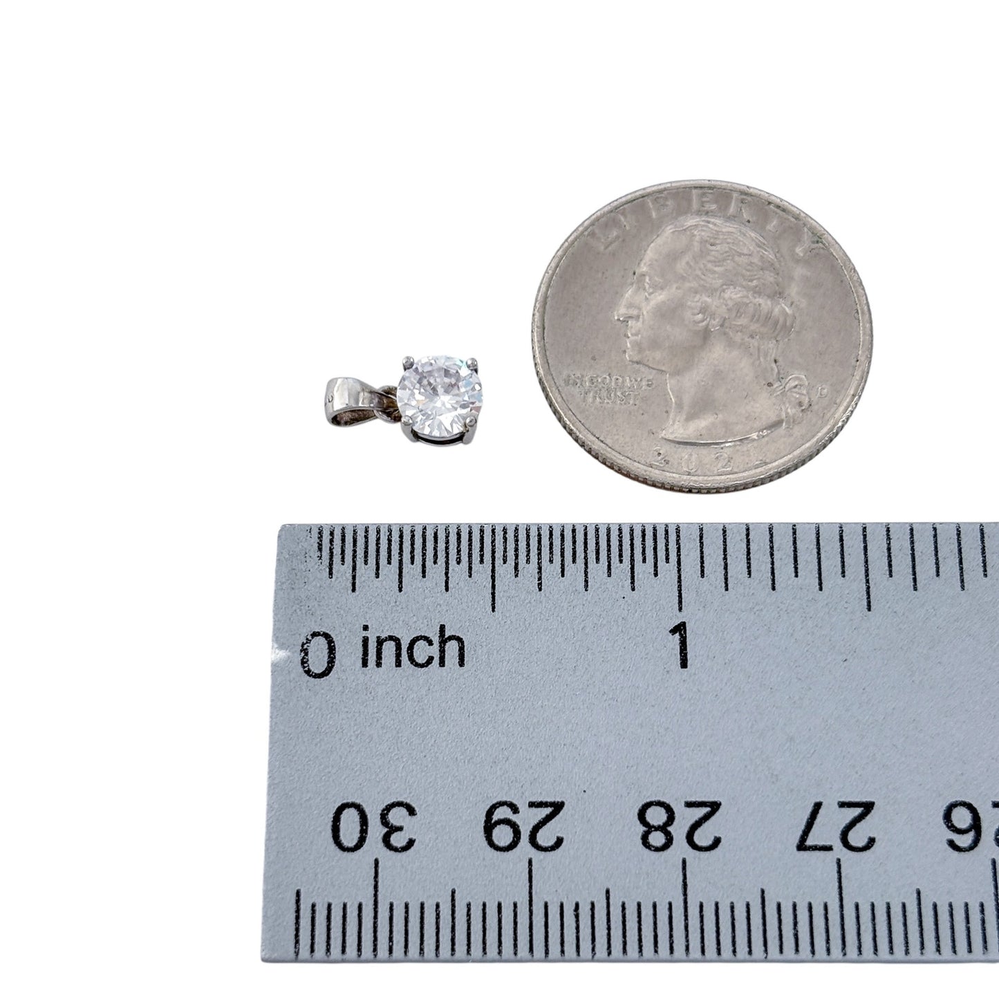 Vintage Sterling Silver 925 Cubic Zirconia Solitaire Pendant