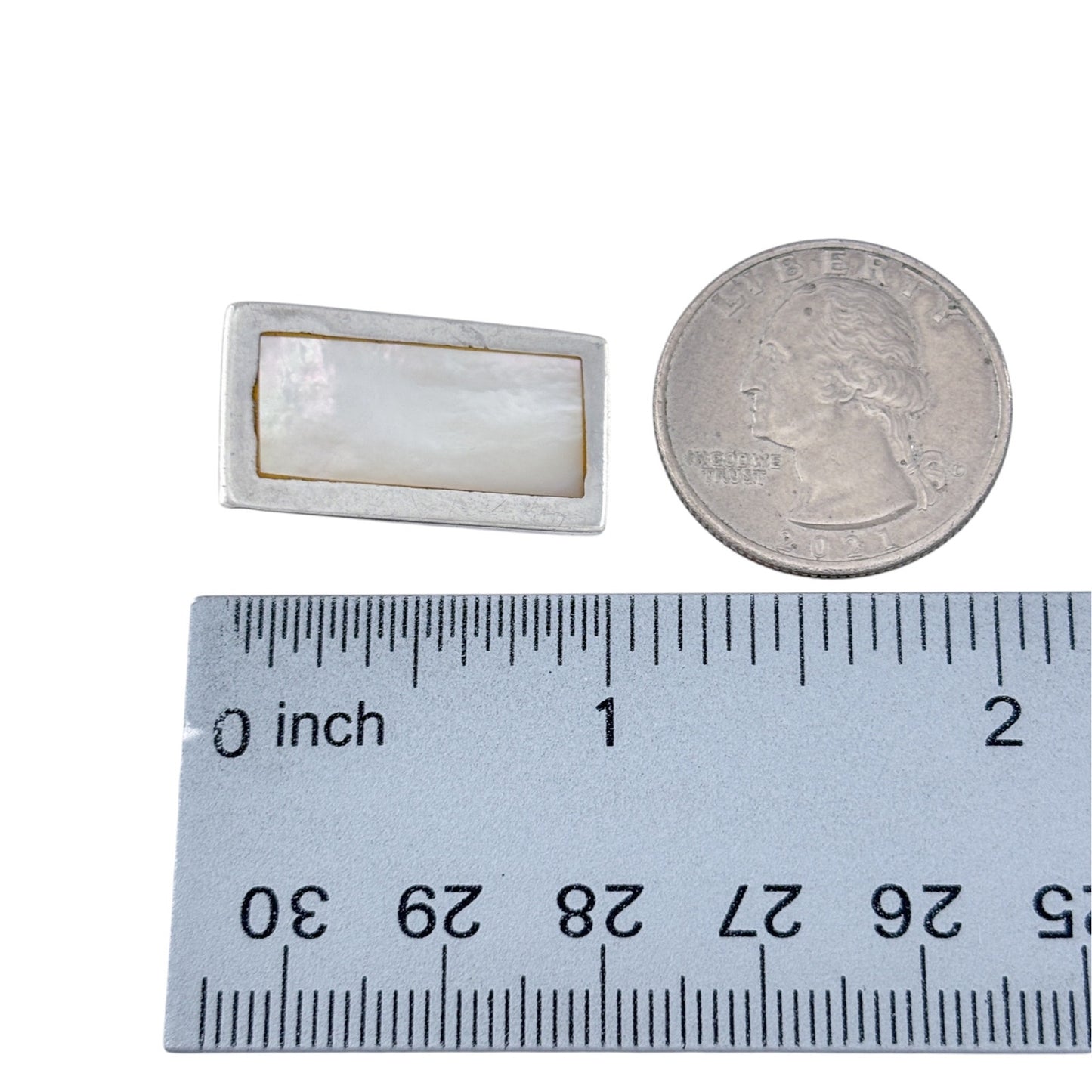 Vintage Sterling Silver 925 Mother of Pearl Rectangle Pendant