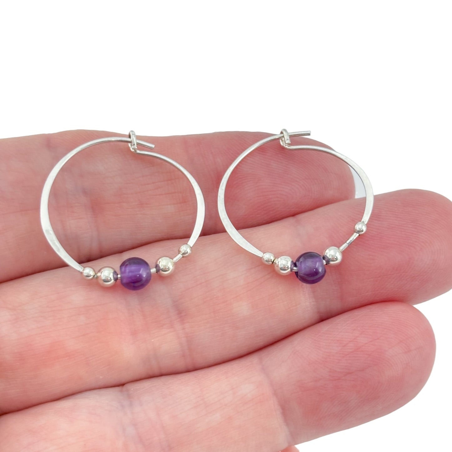 Vintage Sterling Silver 925 Amethyst Hoop Earrings