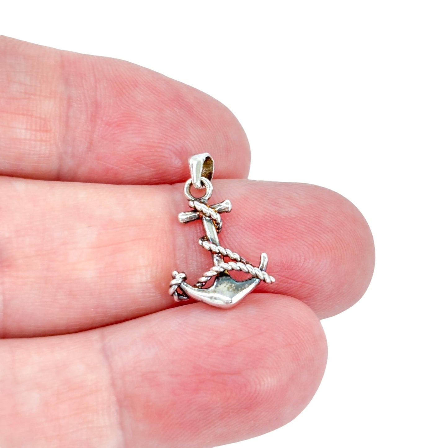 Vintage Sterling Silver 925 Nautical Ship Rope Wrapped Anchor Pendant