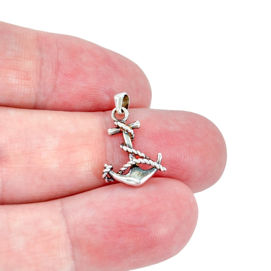 Vintage Sterling Silver 925 Nautical Ship Rope Wrapped Anchor Pendant