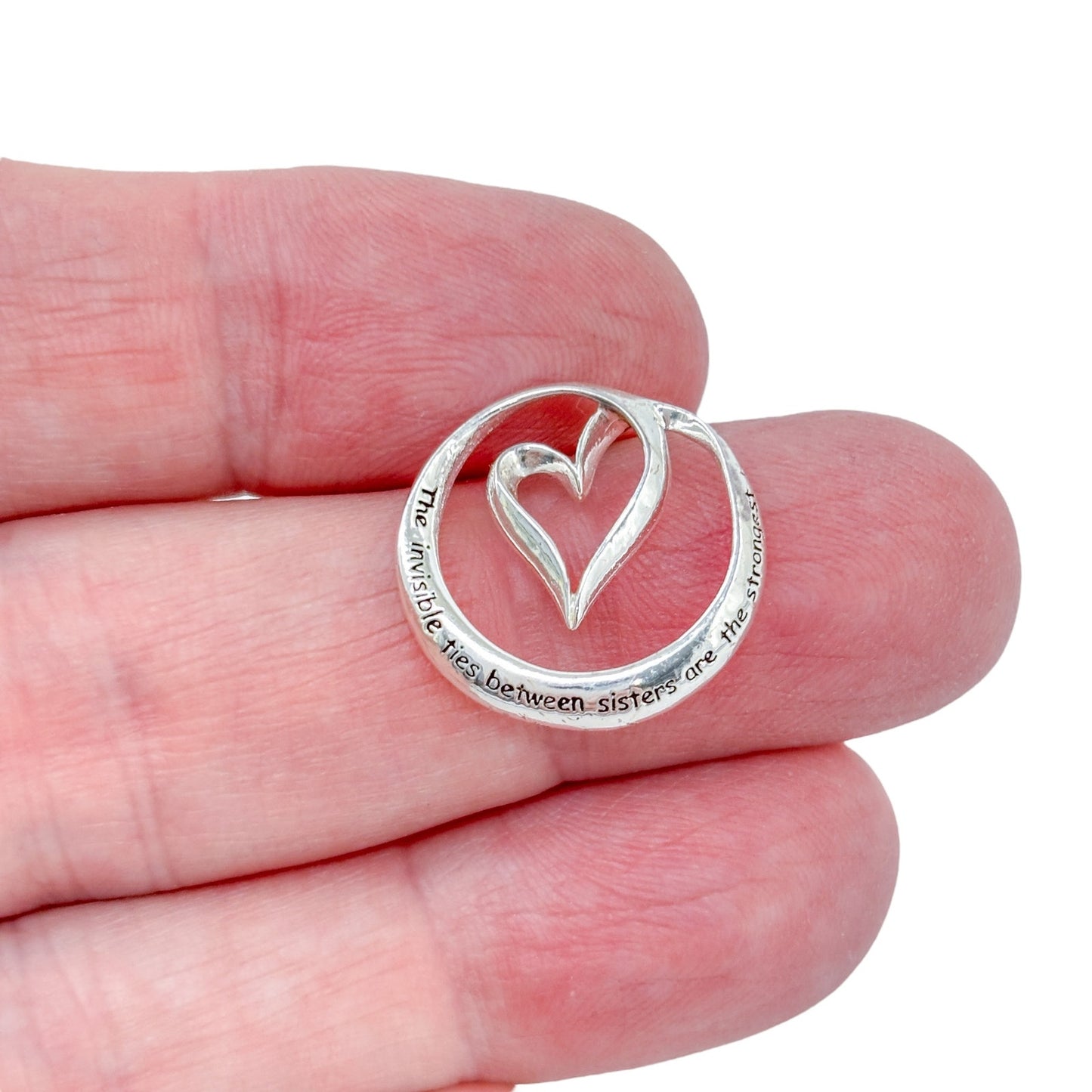 Sisters Inspirational Quote Heart Infinity Pendant | Vintage Sterling Silver 925