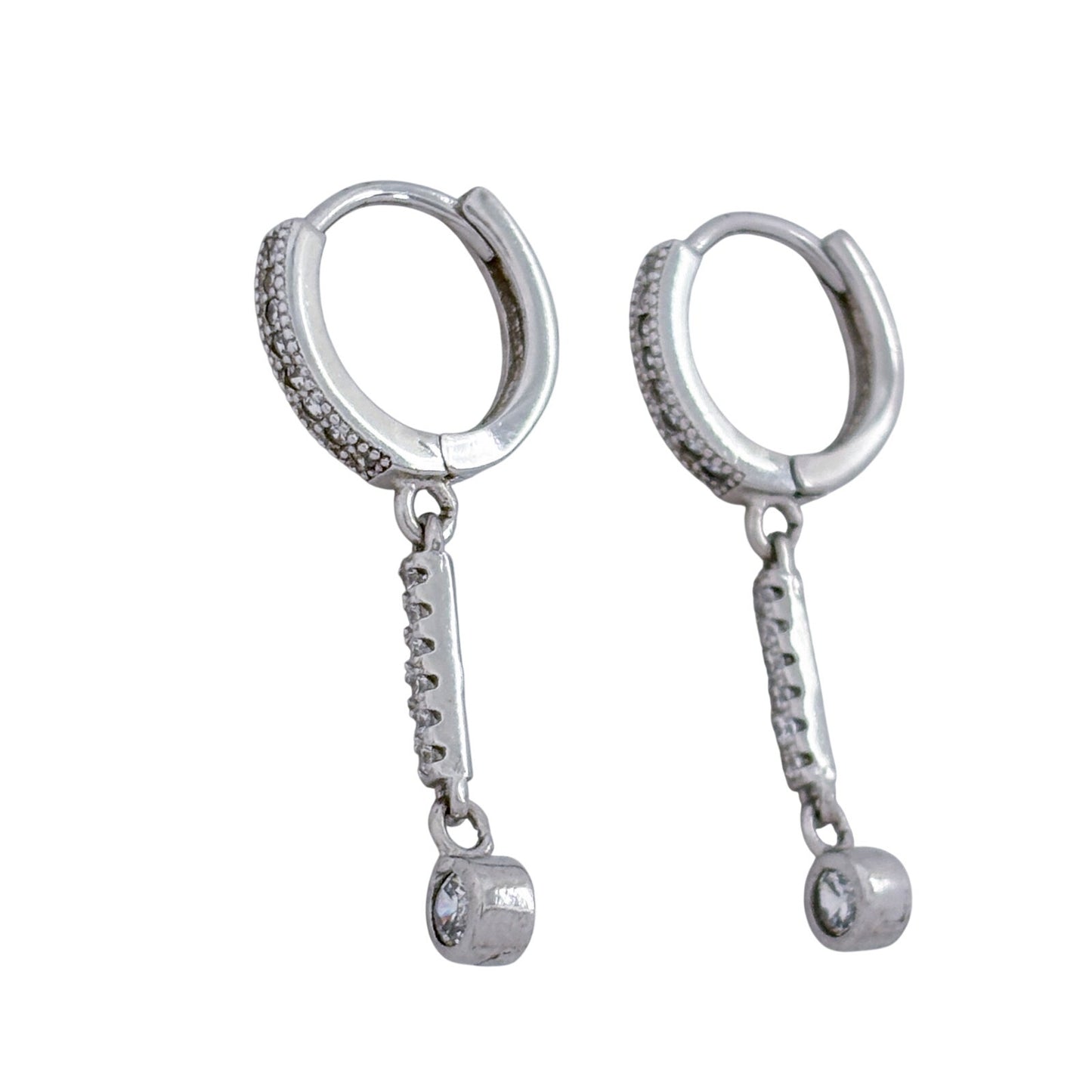 Vintage Sterling Silver 925 Cubic Zirconia Linear Drop Hoop Earrings