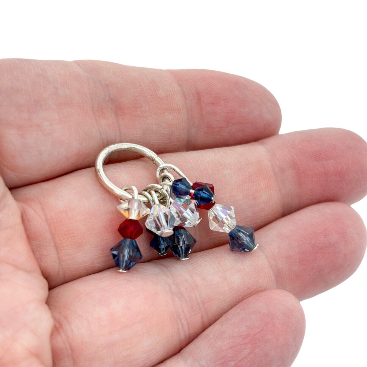 Vintage Silver-Tone Crystal Dangle Charm Pendant